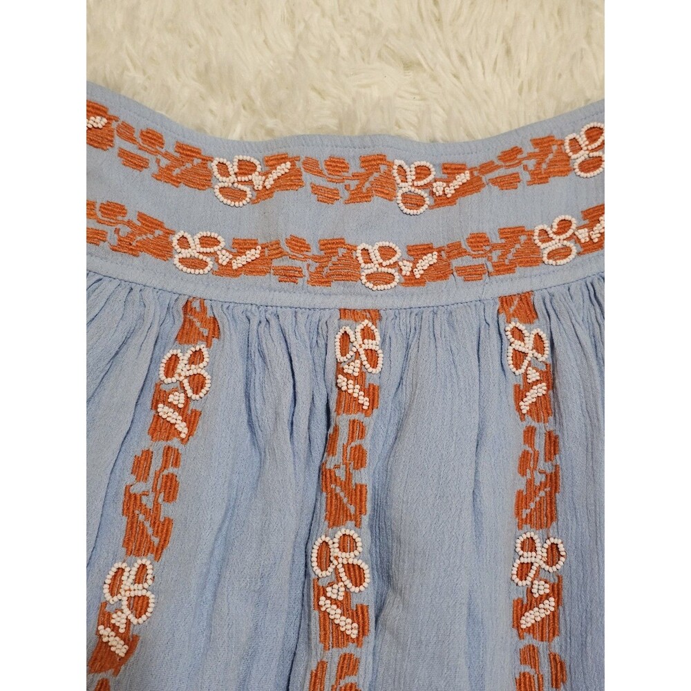 Tory Burch Skirt Womens Alexandria Light Blue with Orange Embroidery Sz 10 Boho - Picture 4 of 11